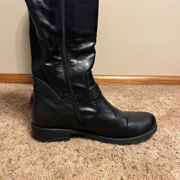 Tall Black Boots with calf elastic & cute buckle! Size 11 - Picture 8 of 10